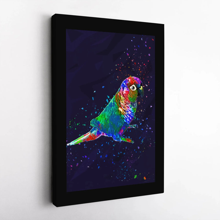 Colorful Parrot Canvas Wall Art | Abstract Splatter Paint Conure Design | Premium Fade-Resistant Print | Vibrant Bird Lover Gift Decor
