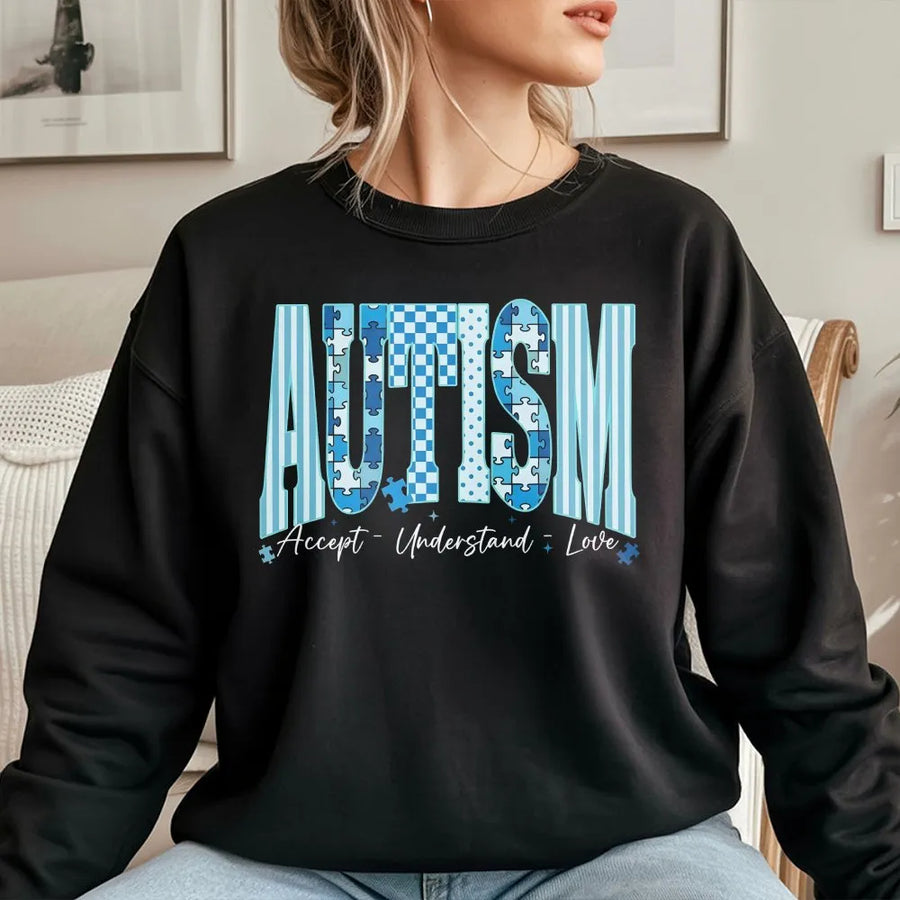 Autism Awareness Shirt | Accept Understand Love Puzzle Graphic | Soft Cotton Tee | Neurodiversity Support Gift for Teachers & Parents