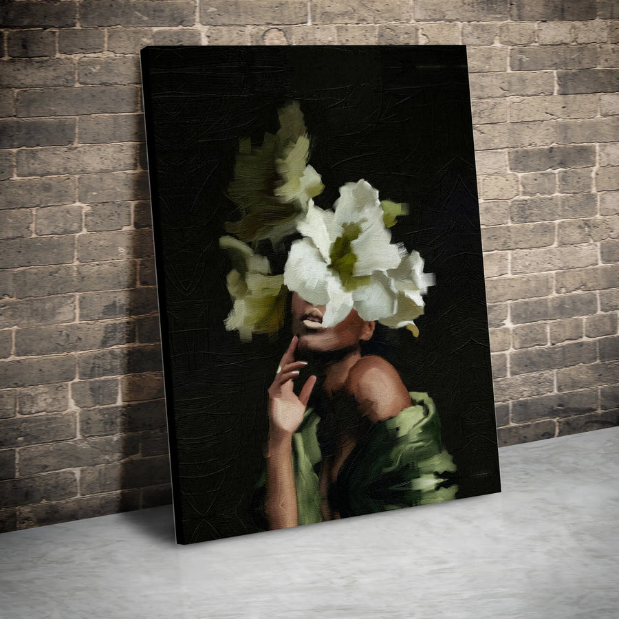 Woman Portrait Canvas Wall Art | Surreal Floral Face Oil Painting Style | Premium Gallery Wrap 1.25" Profile | Modern Aesthetic Home Decor Gift