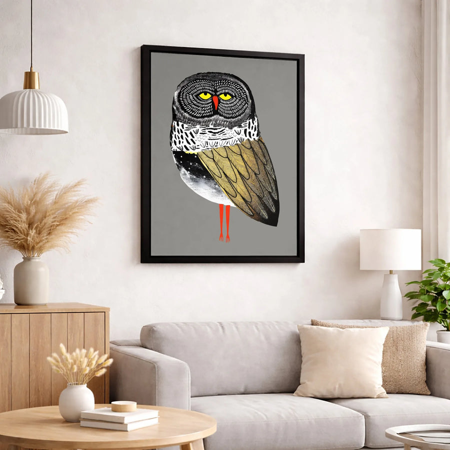 Modern Owl Canvas Wall Art | Stylized Abstract Bird Print | Gallery-Quality 1.25 Inch Thick Canvas | Unique Nature Lover Gift for Home Decor