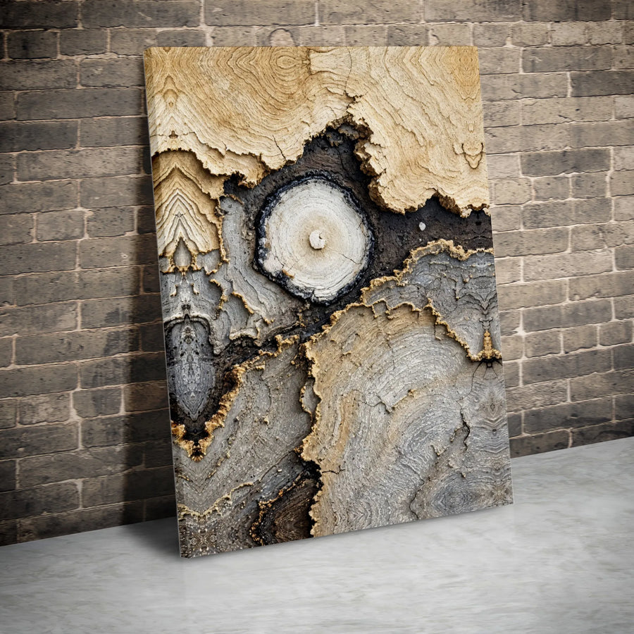 Abstract Tree Ring Canvas Wall Art | Textured Wood Slice Geological Design | Premium Fade-Resistant Print | Collector's Modern Rustic Home Decor Gift