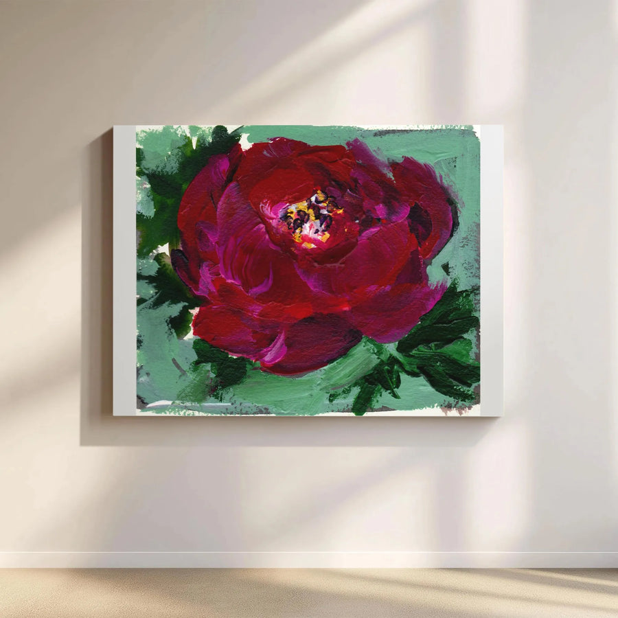 Red Peony Canvas Wall Art | Textured Floral Painting Print | Premium Gallery Wrapped 1.25" Deep Canvas | Living Room & Bedroom Decor Gift