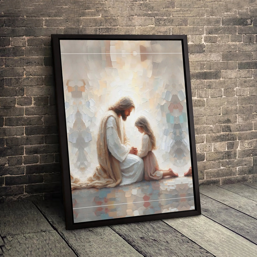 Jesus and Child Canvas Wall Art | Impressionist Prayer Painting | Premium Gallery Wrap Print | Christian Religious Home Decor Gift