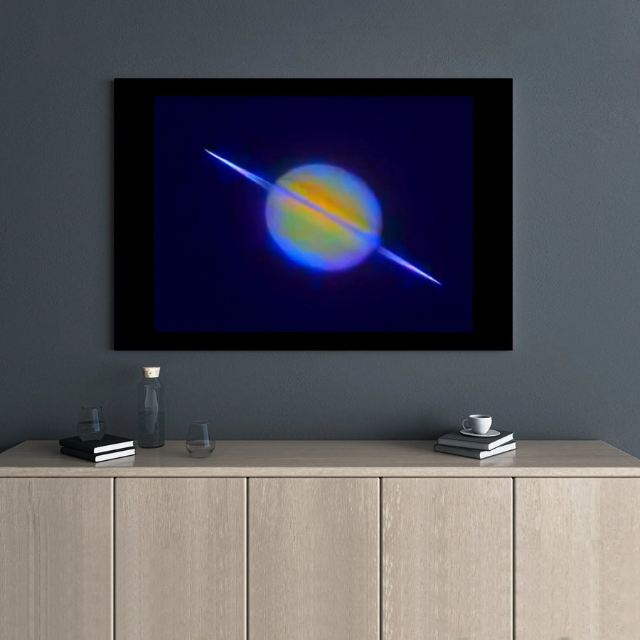 Saturn Planet Wall Art | Vibrant Glowing Space Galaxy Print | 1.25 Inch Gallery Wrap Canvas | Modern Astronomy Decor for Bedroom or Office