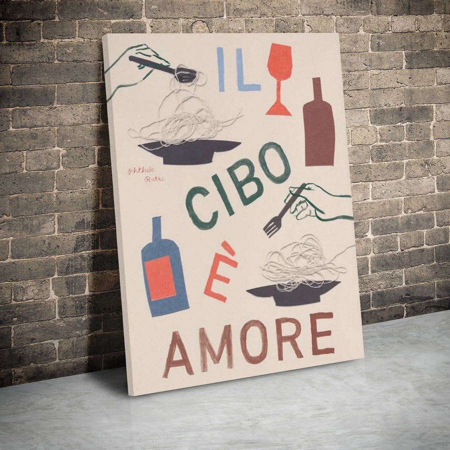 Il Cibo è Amore Canvas Print | Italian Kitchen Wall Art | Premium Gallery Wrap Decor | Gift for Foodies and Wine Lovers