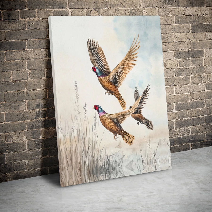 Pheasant Wall Art Canvas | Vintage Bird Watercolor Painting | Premium Gallery Wrap 1.25" Frame | Countryside Home Decor Gift