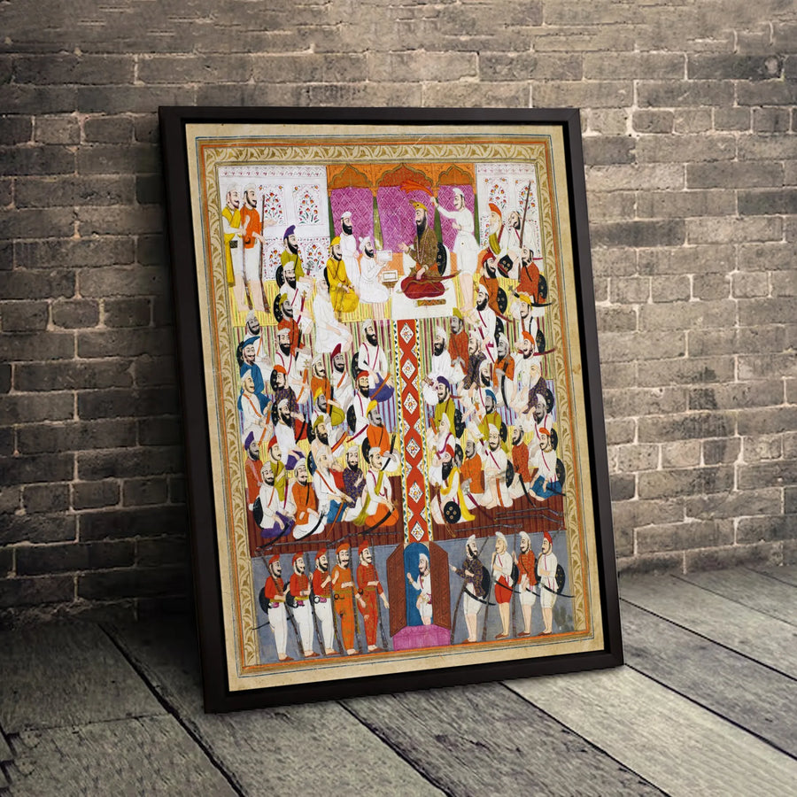 Guru Gobind Singh Darbar Canvas Print | Traditional Sikh Miniature Art Wall Decor | Premium 1.25" Gallery Wrap | Spiritual Home Office Gift