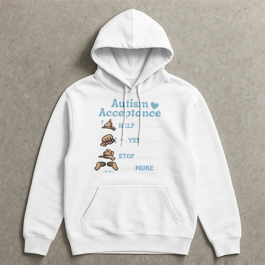 Autism Acceptance Hoodie | ASL Hand Signs Communication Chart | Premium Cotton Tee | Gift for SPED Teacher & Neurodiversity Advocate