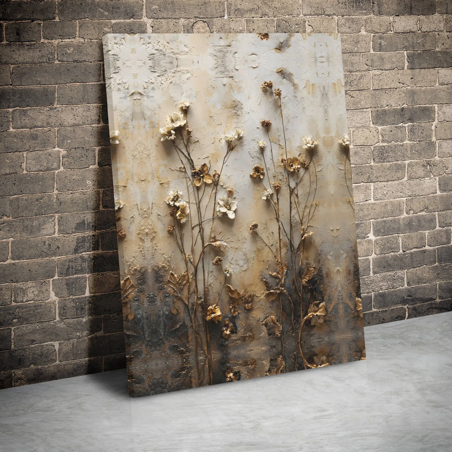 Neutral Wildflower Canvas Wall Art | Rustic Textured Floral Print | Premium Gallery Wrap 1.25 inch | Modern Farmhouse Home Decor Gift