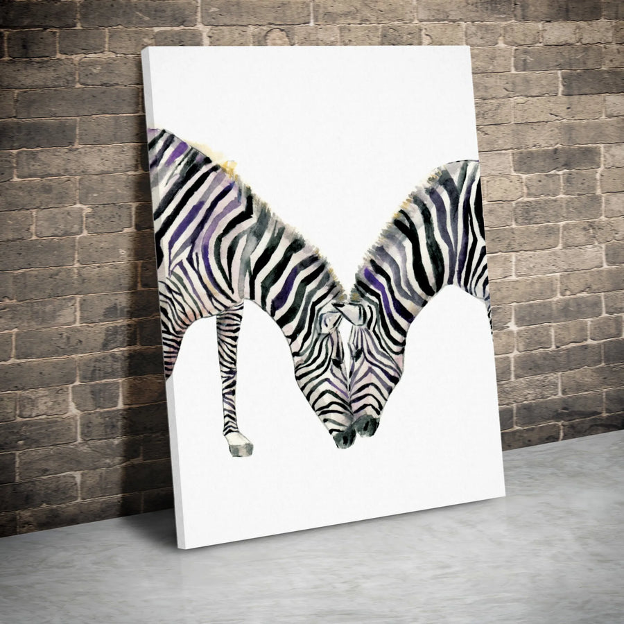Zebra Couple Vertical Canvas | Watercolor Animal Art Print | Premium 1.25" Thick Gallery Wrap | Modern Safari Home Decor Gift