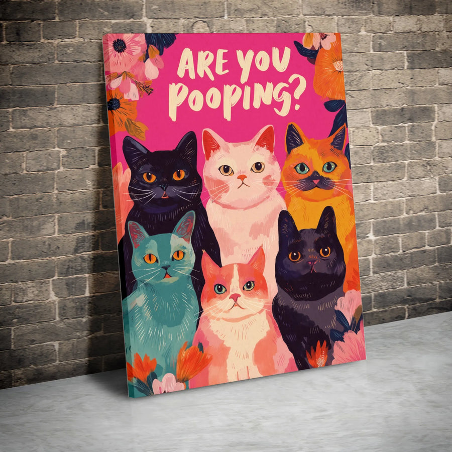 Are You Pooping Cat Canvas Print | Funny Bathroom Wall Art | 1.25-Inch Gallery Wrap | Whimsical Pet Lover Gift Decor