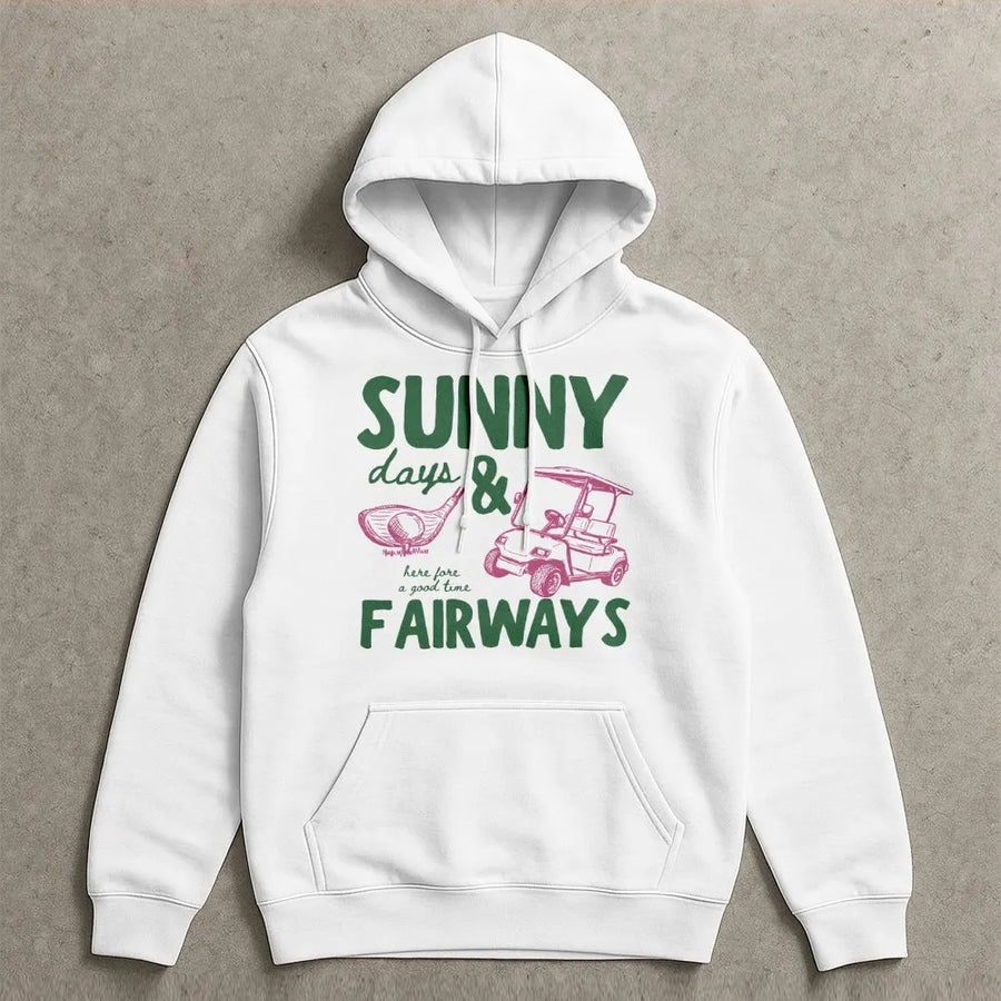 Golf Lover Hoodie | Sunny Days & Fairways Funny Pun Graphic | Premium Cotton Blend | Unisex Gift for Golfer