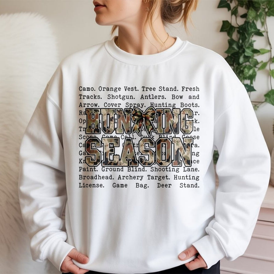 Hunting Season Sweatshirt | Camo Bow Graphic Print | Premium Cotton Blend | Gift for Hunter Outdoor Enthusiast