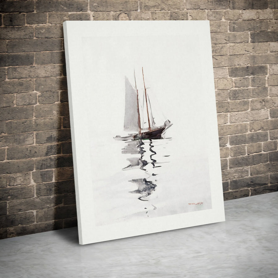 Sailboat Canvas Wall Art | Minimalist Watercolor Nautical Print | Gallery Wrapped Premium Decor | Coastal Home Office Gift