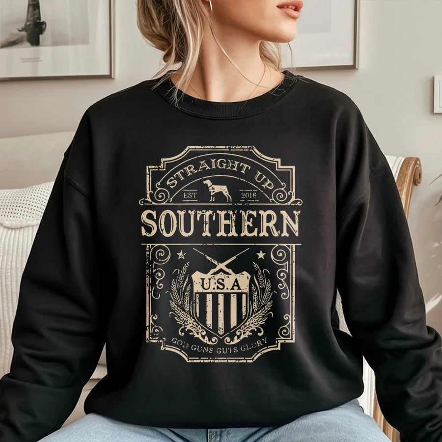Southern Pride Sweatshirt | Vintage USA Flag & Gun Emblem | Premium Cotton Blend | Gift For Country Living Lovers