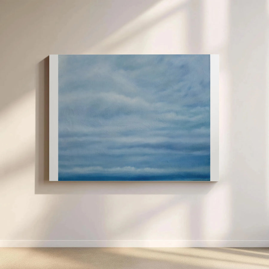 Cloudscape Canvas Wall Art | Minimalist Blue Abstract Sky Painting Print | Premium Gallery Wrapped Canvas | Modern Living Room & Office Decor