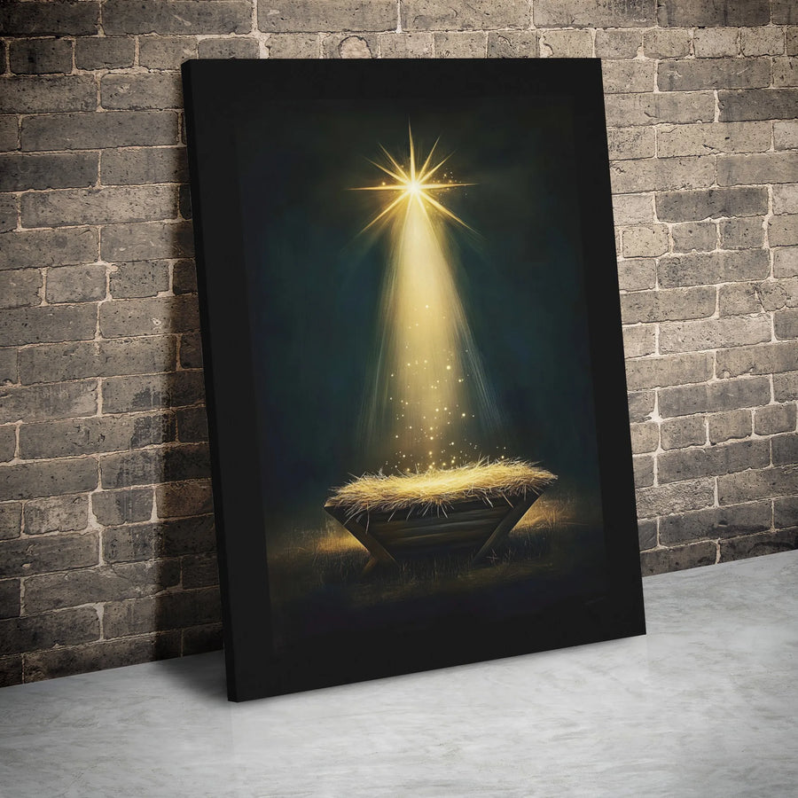 Nativity Manger Canvas Wall Art | Star of Bethlehem Divine Light | 1.25" Gallery Wrap | Religious Christmas Home Decor Gift
