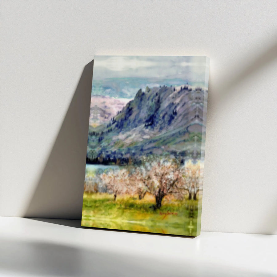 Spring Mountain Landscape Canvas Wall Art | Impressionist Blooming Trees Print | 1.25" Gallery Wrap Premium Decor | Nature Lover Living Room Gift