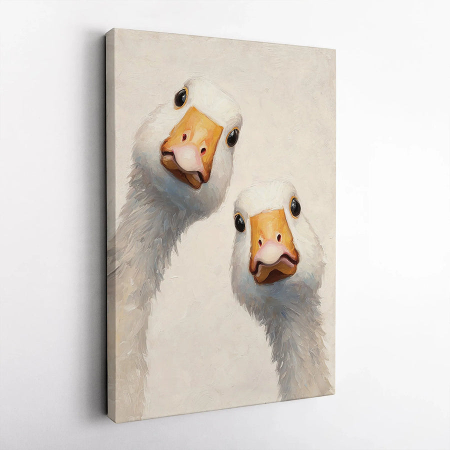 Funny Goose Canvas Wall Art | Curious Geese Painterly Print | Premium Gallery Wrapped Canvas | Quirky Farmhouse Kitchen Decor Gift