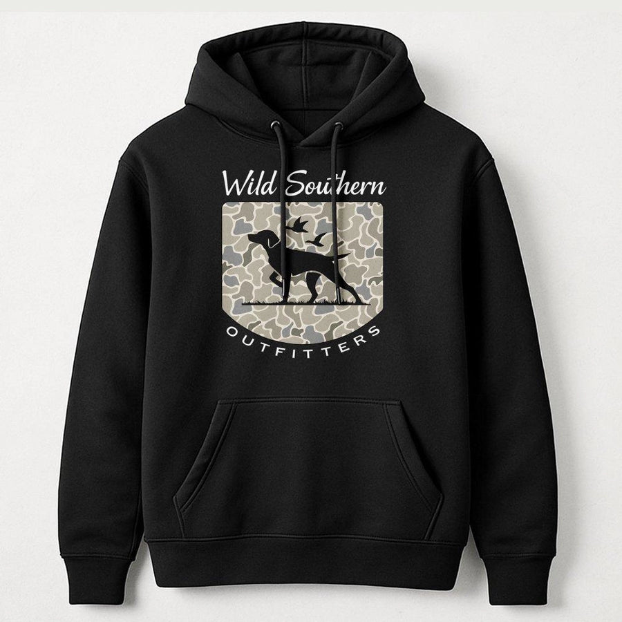 Hunting Dog Hoodie | Camo Southern Outdoor Design | Premium Cotton Blend | Gift For Hunters And Outdoorsmen