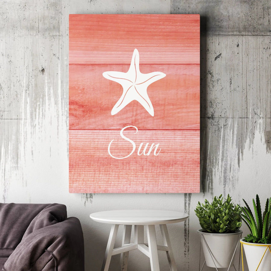 Starfish Wall Art | Coastal Red Wood Plank Design | Premium Gallery-Wrapped Canvas | Beach House Decor Gift