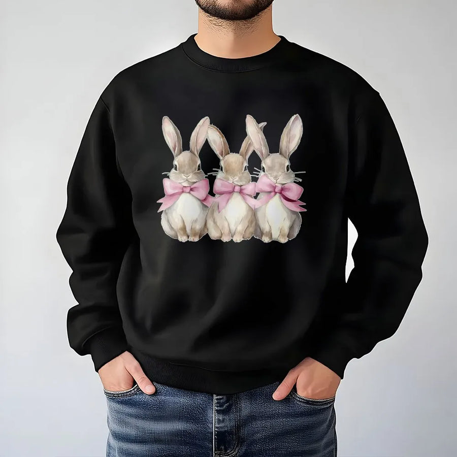 Easter Coquette Bunny Sweatshirt | Cute Rabbit With Pink Bows Graphic | Premium Cotton Blend Crewneck | Holiday Gift For Her