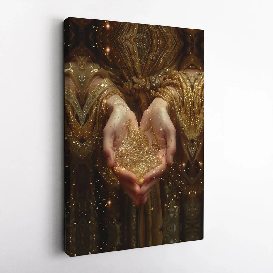 Gold Glitter Hands Wall Art | Sparkling Luxury Canvas Print | Premium Gallery Wrapped Decor | Elegant Modern Home Office Decor Gift