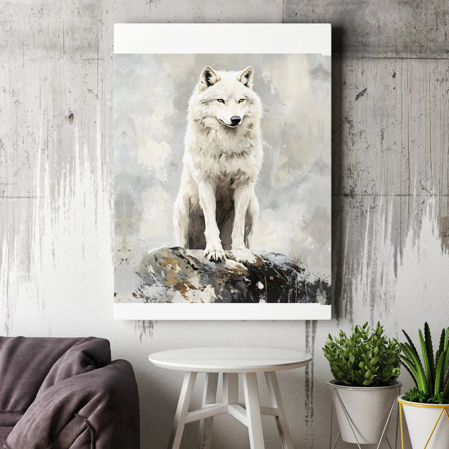 White Wolf Wall Art | Majestic Arctic Wolf Canvas Print | Premium Gallery-Wrapped Decor | Wildlife Animal Lover Gift for Home Office