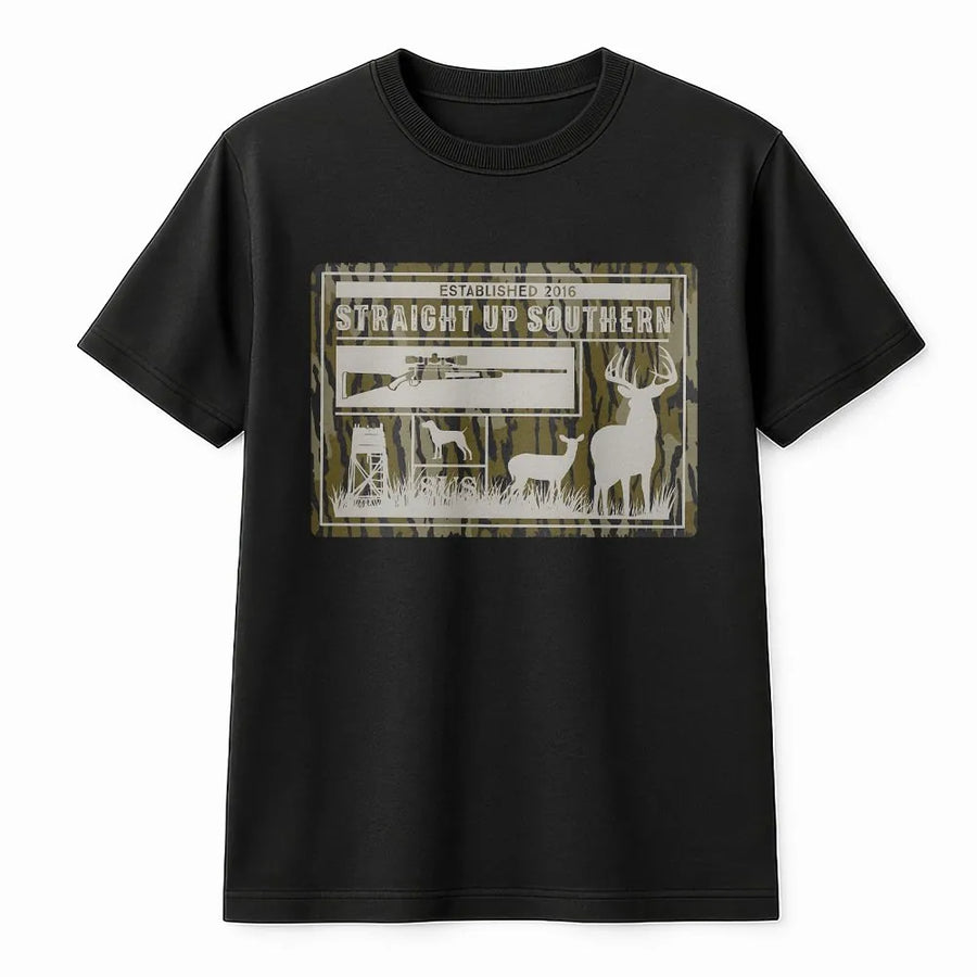 Deer Hunting T-Shirt | Straight Up Southern Camo Graphic | Soft Cotton Blend | Outdoorsman Gift for Hunter