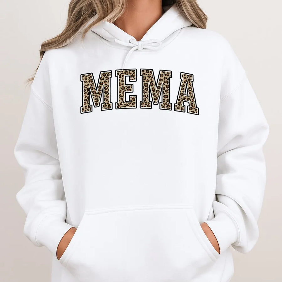Mema Shirt with Leopard Print Letters | Collegiate Varsity Style | Soft Cotton Graphic Tee | Gift for Grandma on Mother's Day