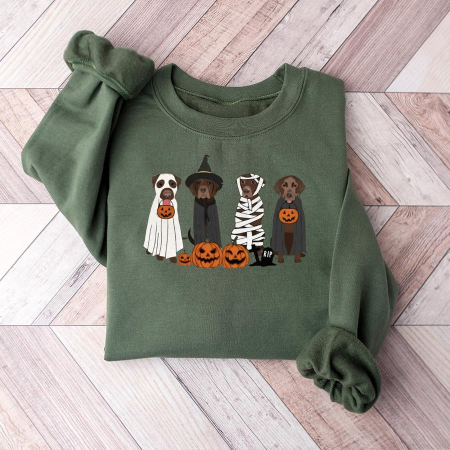 Chocolate Labrador Halloween Sweatshirt | Spooky Ghost Dog Costume Graphic | Cotton Blend Premium Apparel | Cute Dog Mom Gift For Fall Season