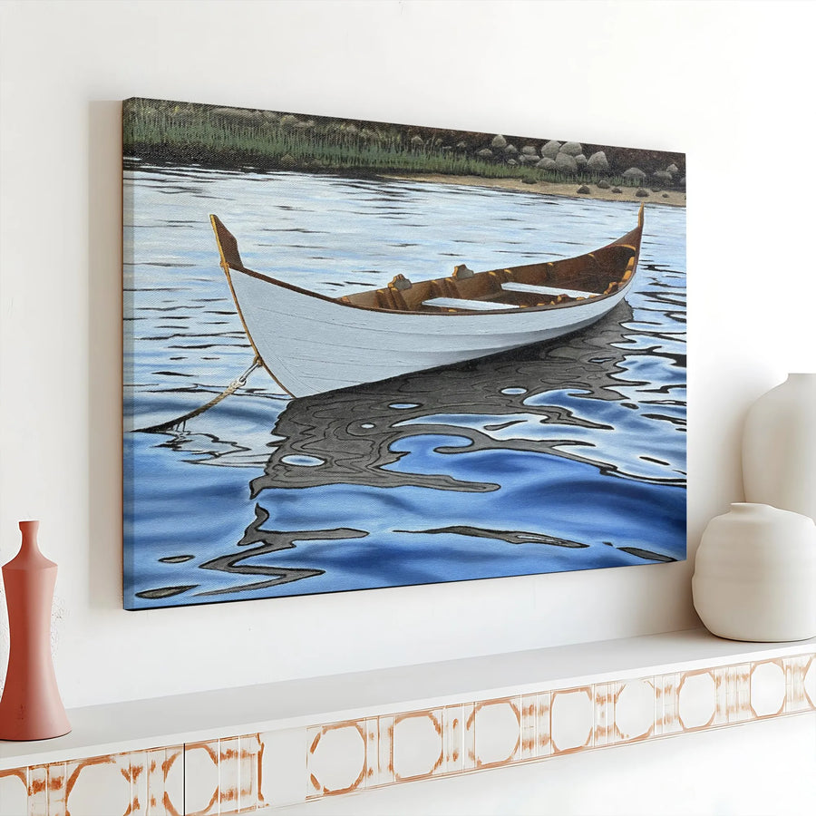 Rowing Dory Canvas Wall Art | Serene Coastal Seascape Print | Premium 1.25" Gallery Wrap Canvas | Nautical Decor Gift for Living Room