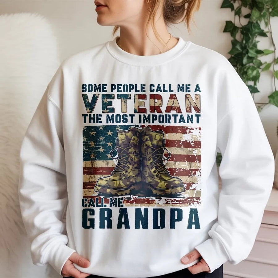 Veteran Grandpa Sweatshirt | Patriotic American Flag & Boots Graphic | Premium Cotton Tee | Gift for Military Grandfather