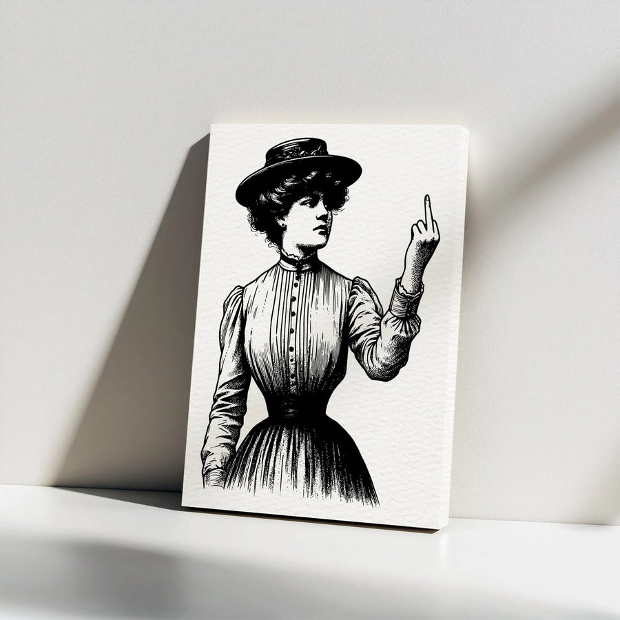 Victorian Woman Wall Art | Edgy Middle Finger Vintage Portrait | Premium Gallery-Wrapped Canvas | Sarcastic Home Decor Gift