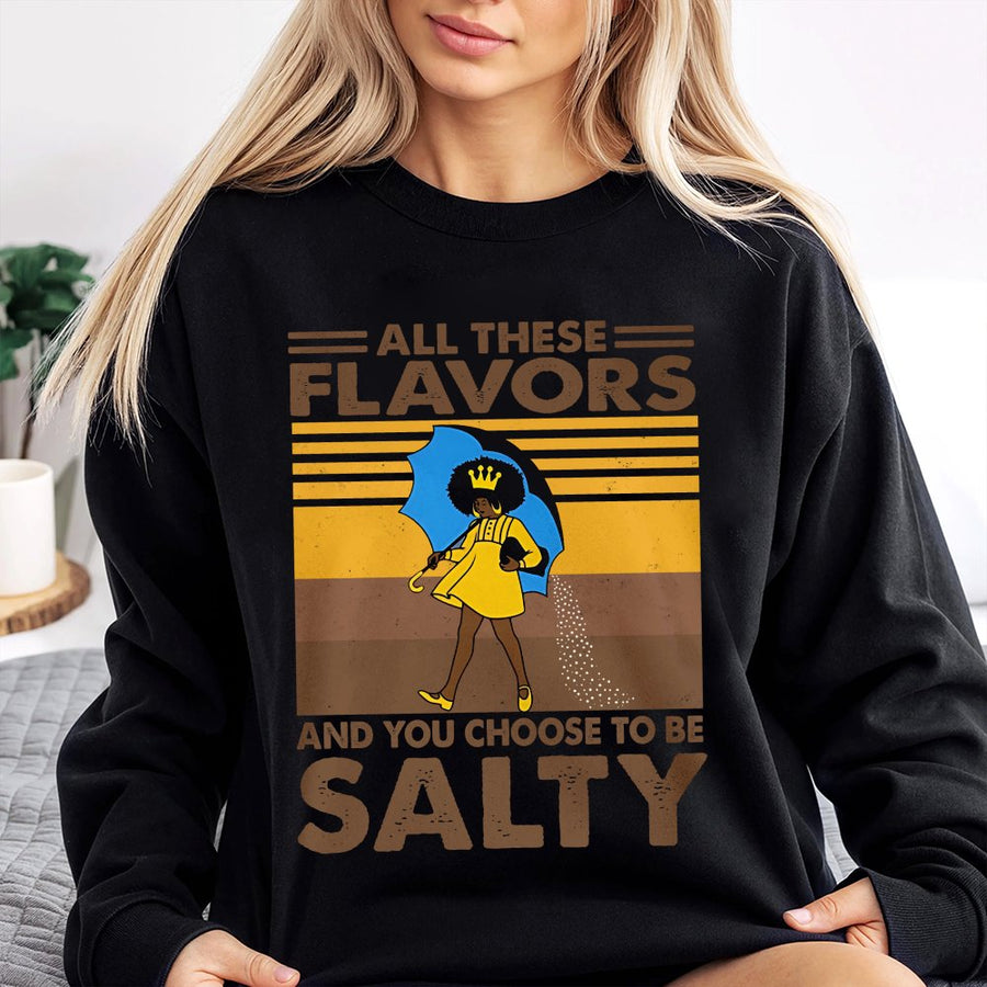 Salty Black Woman Sweatshirt | Afrocentric Retro Graphic Print | Cotton Blend Crewneck | Gift for Melanin Queen and Soul Sister