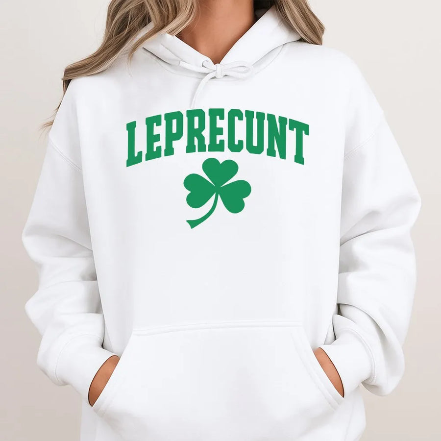 Funny St Patricks Day Hoodie | Leprecunt Shamrock Graphic Print | Premium Cotton Blend | Unisex Irish Party Gift for Adults