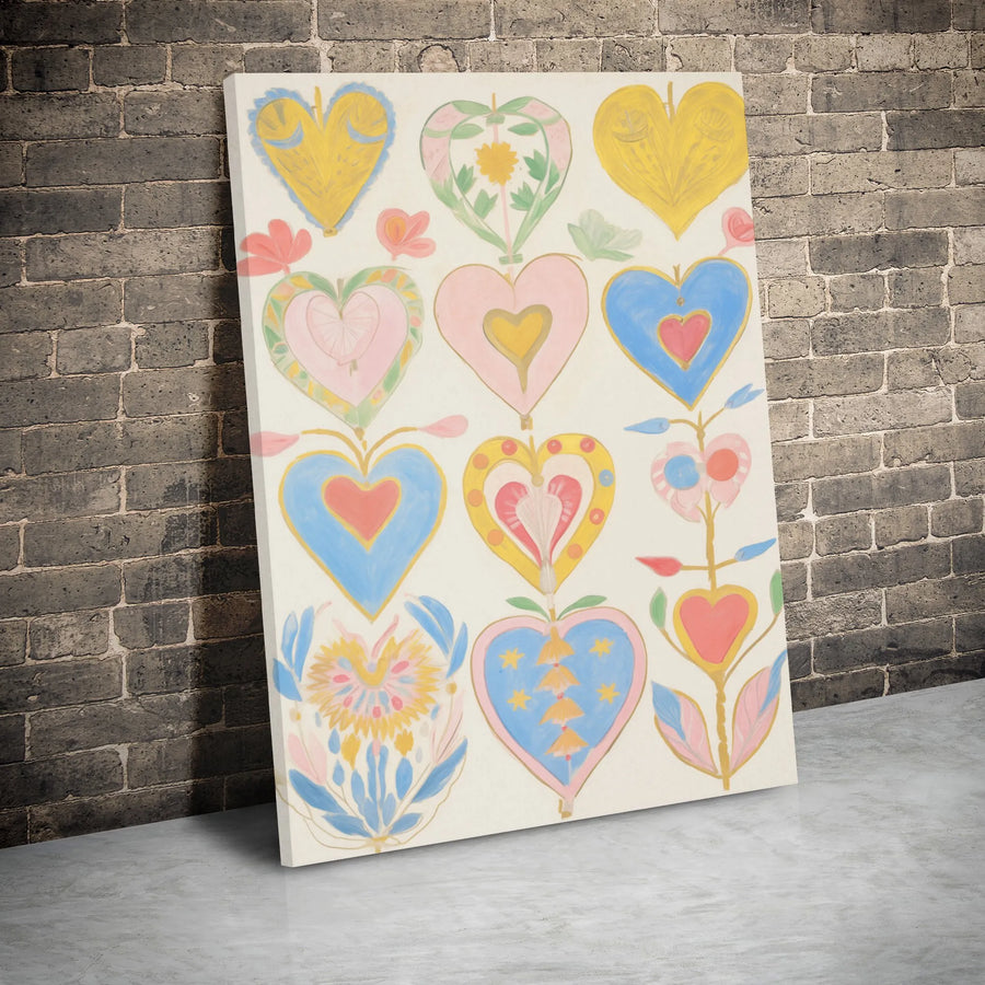 Folk Art Heart Wall Art | Colorful Floral Pattern Canvas | Premium Gallery Wrap 1.25 Inch Depth | Romantic Home Decor Gift
