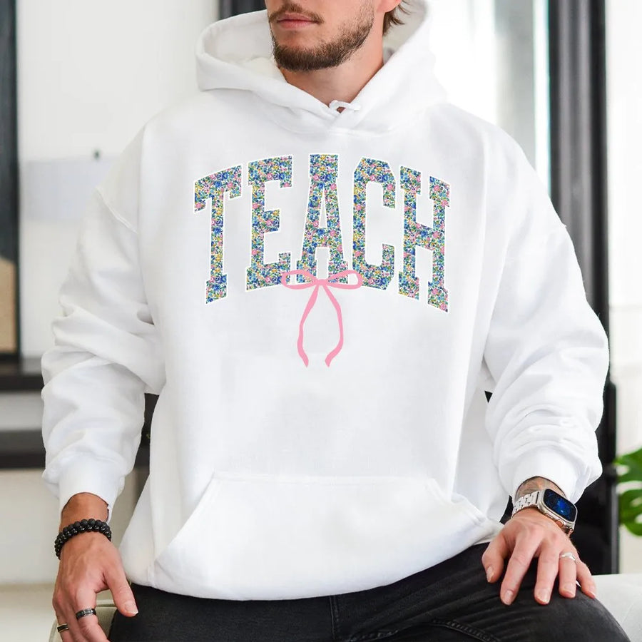 Floral Teacher Hoodie | Cute Coquette Bow Teach Design | Premium Comfort Colors Tee | Teacher Appreciation Gift for Women