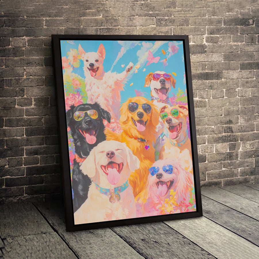 Colorful Dog Art Canvas | Happy Pups Wearing Sunglasses Design | Gallery-Quality 1.25-Inch Profile | Vibrant Pet Lover Home Decor Gift