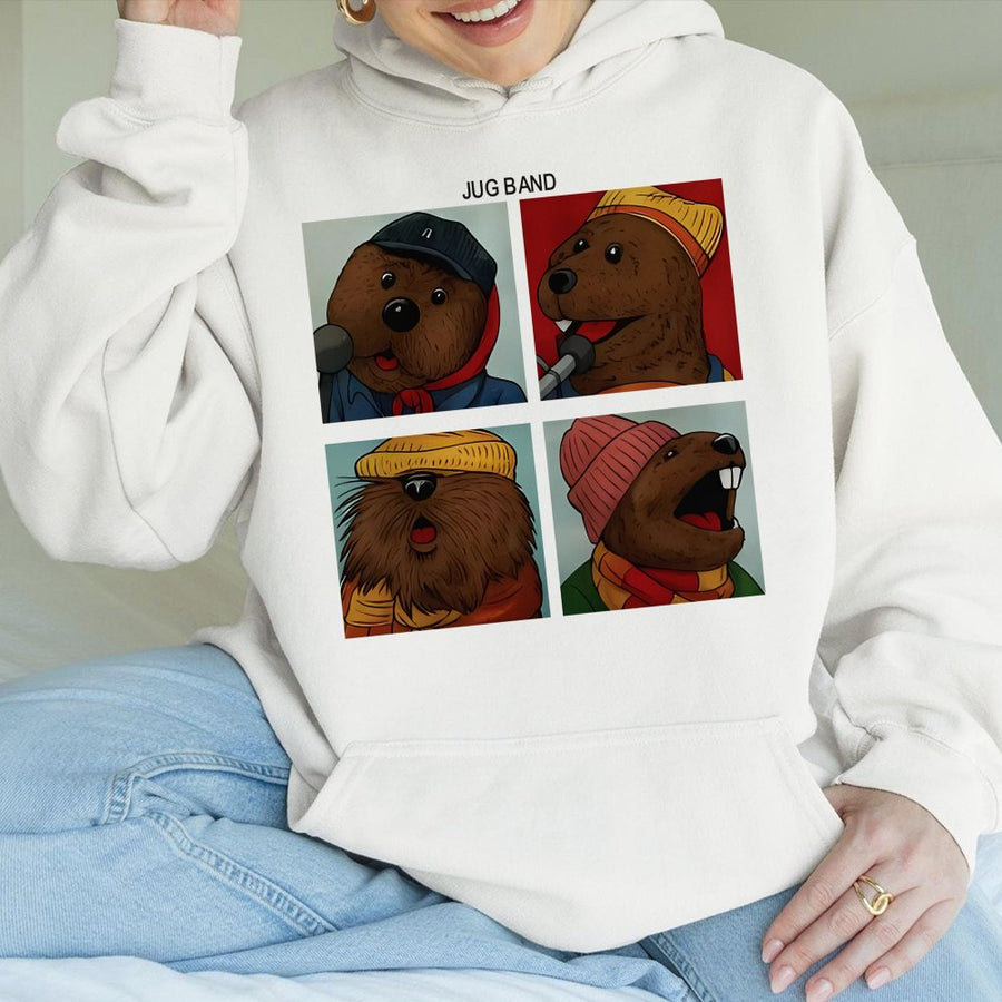 Jug Band Animal Quartet Hoodie | Retro Music Graphic Design | Soft Cotton-Blend Premium Apparel | Funny Gift For Musicians And Wildlife Lovers