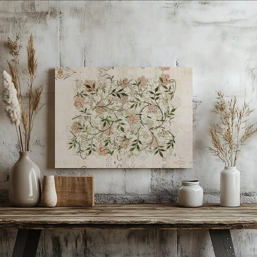 Arts and Crafts Floral Canvas Wall Art | Vintage Botanical Vine Pattern Print | Premium Gallery Wrap Wooden Frame | Elegant Home Decor for Living Room