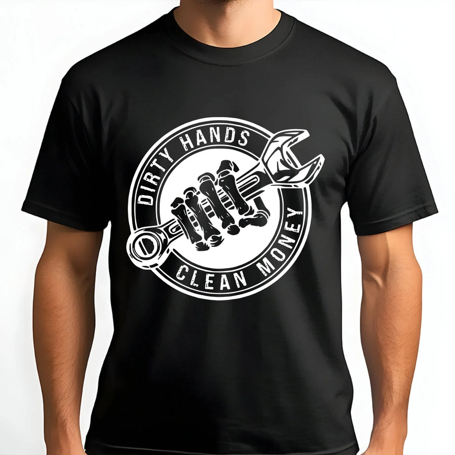 Dirty Hands Clean Money T-Shirt | Mechanic Skeleton Wrench Graphic | Premium Cotton Soft Tee | Gift For Hardworking Dad or Tradesman