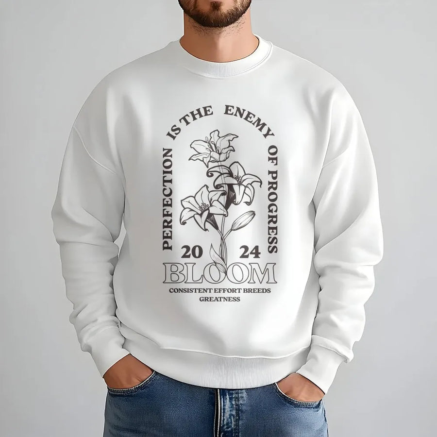 Inspirational Pump Cover Sweatshirt | Perfection vs Progress Quote with Floral Design | Premium Cotton-Blend | Motivational Gym Gift for Her