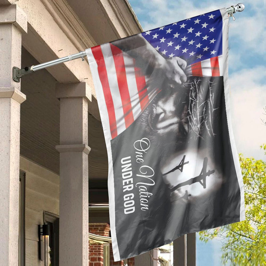 One Nation Under God House Flag | Patriotic Jesus and Crosses Garden Banner | Premium Weather-Resistant Polyester | Faith-Based Home Decor Gift