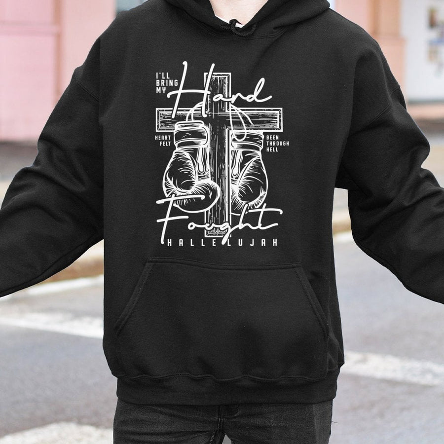 Hard Fought Hallelujah Hoodie | Christian Boxing Cross Graphic | Premium Cotton Blend | Faith-Based Inspirational Gift For Him Or Her