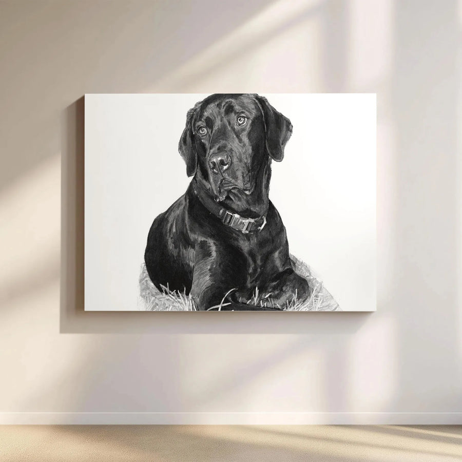Black Labrador Portrait Canvas | Realistic Charcoal Drawing Style | Premium Gallery Wrap Wall Art | Dog Lover Home Decor Gift