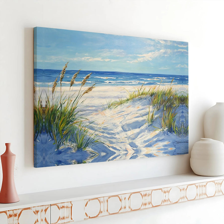 Beach Canvas Wall Art | Coastal Seascape with Sand Dunes | Thick Gallery Wrap Canvas | Coastal Home Decor Gift