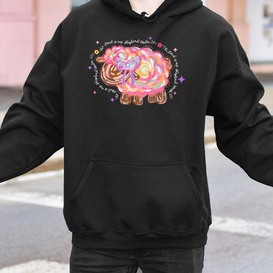 The Lord Is My Shepherd Hoodie | Cute Coquette Bow Lamb Graphic | Premium Cotton Blend | Faith-Based Christian Gift for Women