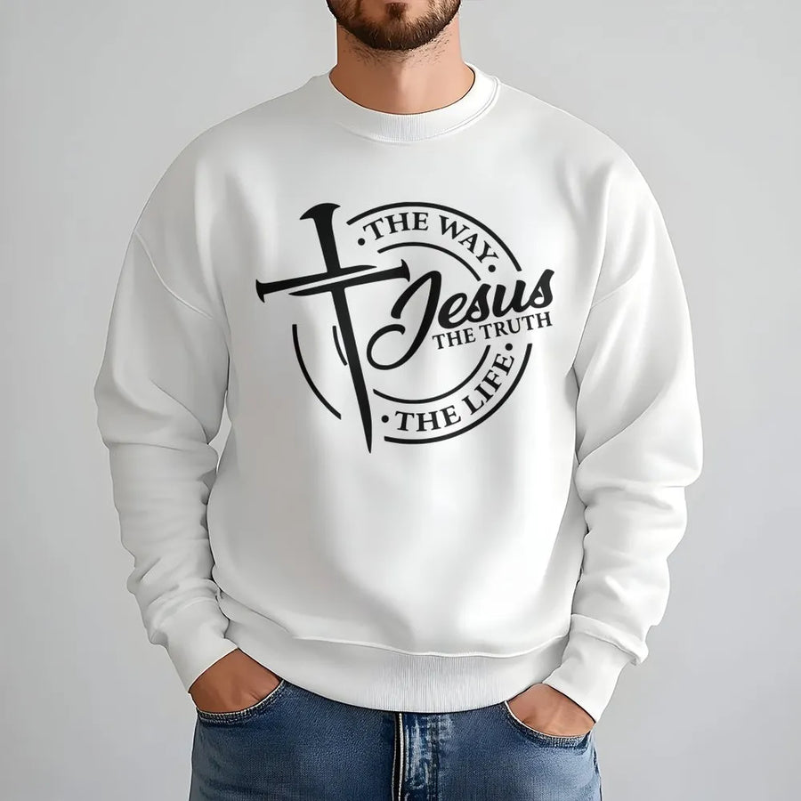 Jesus The Way The Truth The Life Sweatshirt | Christian Faith Cross Graphic Tee | Premium Cotton Blend | Religious Gift for Men and Women
