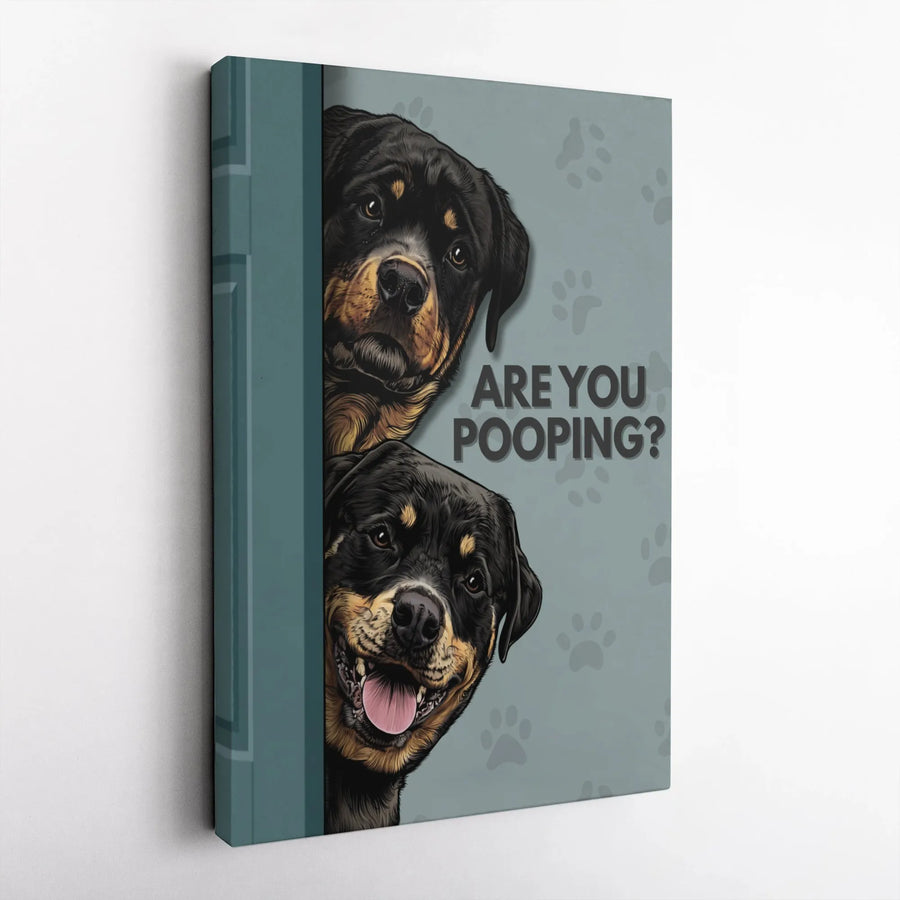 Rottweiler Bathroom Wall Art | Funny Dog Poster Decor | 1.25 Inch Gallery Wrapped Canvas | Humorous Pet Lover Gift For Him And Her